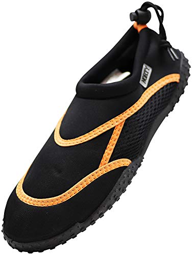 NORTY - Young Men's Toggle Aqua Water Shoes for Pool Beach, Surf, Snorkeling, Exercise Slip on Sock, Black, Orange 41370-10B(M) US