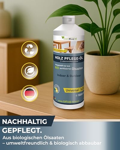 UNIVERSAL BIO Holzöl farblos (250ml) - Vielseitiges Holzpflegeöl für Innen & Aussen - Geruch- und Farbloses Möbelöl - 100% natürliches Holz Öl aus Deutschland