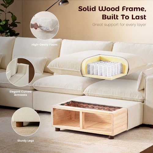 Image of WorthFurni Modern Modular Sectional Sofa,103 inch Sleeper Sofa Bed Minimalist Couch with Storage Ottoman,Comfty 6 Seat Sofa for Living Room,Beige Chenille