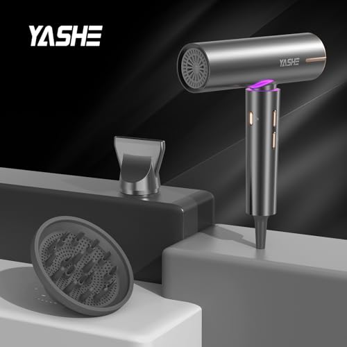 YASHE Secador de Pelo Iónico, Motor Brushless de 110,000 RPM, 1800W Secador de Pelo Profesional con Difusor y Concentrador, 3 Velocidades, 4 Ajustes de Calor, Botón de Aire Frío, Secado Rápido a 23m/s - imagen 8