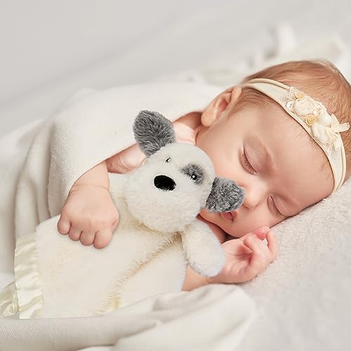 Image of Dog Baby Lovey Security Blanket for Boys Girls 16 Inch White | Soft Baby Lovey Fluffy Blanket with Satin Backing Unisex Snuggle Toy Stuffed Animal Shower Gift for Newborn Toddler Infant