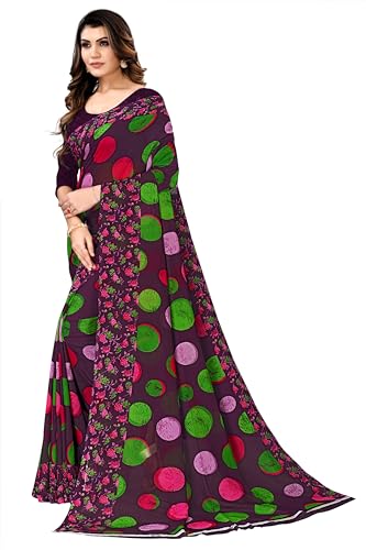 Image of Kanooda Prints Women's Fancy Georgette Printed Saree 1305 Wine