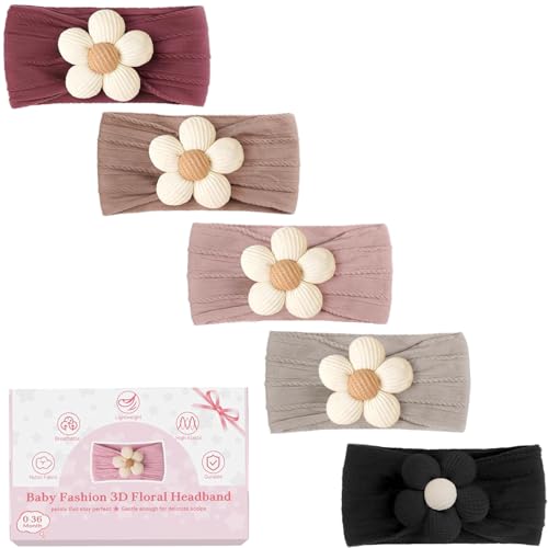 Image of CÉLLOT 5 Pcs Baby Flower Headbands Baby Girls Nylon Headbands Soft Hairbands Hair Accessories for Newborn Infant Toddler Kids(Autumn/Winter Colors)
