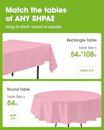 Image of Pureegg Plastic Table Cloth Disposable 20 Pack, 54 x 108 Inch Table Cloths, Easter Party, Valentines, Mothers Day Decorations, Tablecloths, Rectangle, Pastel Plastic Cover, Leakproof & Sturdy, Pink