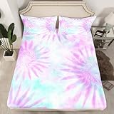 Erosebridal Tie Dye Fitted Sheet Twin Purple Tie Dye Bedding Setspiral Swirl Vortex Bottom Sheet Gypsy Trippy Girly Style Sheet Set, Room Decorative Deep Pocket for Kid Girl Women