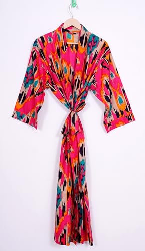 Image of Pure 100% Cotton Robe For Womens Bathrobe Dressing Gown Long sleepwear Free Size Kimono
