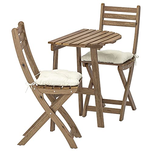 IKEA ASKHOLMEN - Mesa f de pared + 2 sillas plegables, para exterior, color marrón claro/beige Kuddarna
