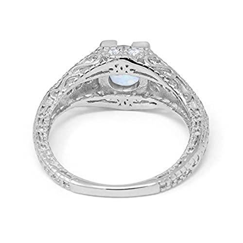 Blue Apple Co. Vintage Art Deco Design Solitaire Wedding Engagement Ring Round CZ 925 Sterling Silver3