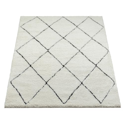 the carpet Bahar Shaggy eleganter Designer Teppich Wohnzimmer, weicher & pflegeleichter Hochflor Wohnzimmerteppich in Creme-Schwarz 160 x 230 cm - 3