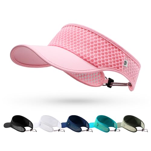 Mesh Sports Visor for Women Men - Adjustable Drawstring Lightweight Breathable Sun Hat for Running Tennis Golf Pickleball Pink