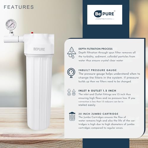 Image of Bepure MF Whole House Filtration System |Main Line Filter| Depth Filtration Technology | Inbuilt Pressure Gauge installed | Reduce turbidity, mud and smell in water