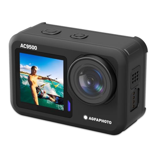AGFA PHOTO AC9500 Caméra Sportive Waterproof - Vidéos 4K à 30FPS, Photos 16Mpixels, Double Écran, Grand Angle 170°, Stabilisation Anti-Vibration, WiFi - Noir