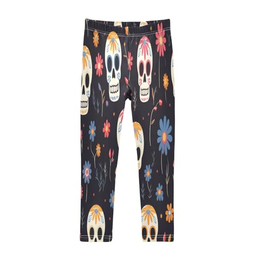 Toddler Girls Leggings Printed Yoga Pants Leggings Skull Head Blue Flower for Kids