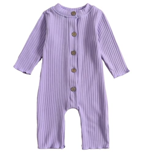 Image of Aoswep - Lovely Solid Color Baby Long Sleeve Jumpsuit baby girl bodysuit