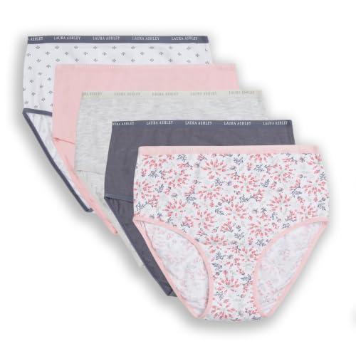 Image of Laura Ashley Women's Cotton Brief Underwear Set, High-Waisted Panties for Women, 5-Pack