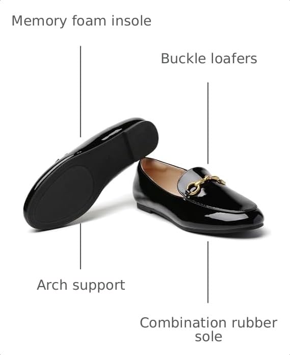 Image of Minorsu Buckle Loafers for Women Slip On Round Toe Dress Flats Business Casual Work Driving Shoes
