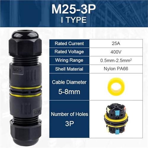 Złącze wodoodporne IP68 - adapter dźwigniowy M25 2/3/4/5 pin do zewnętrznej puszki elektrycznej(M25 3P 5-8mm)