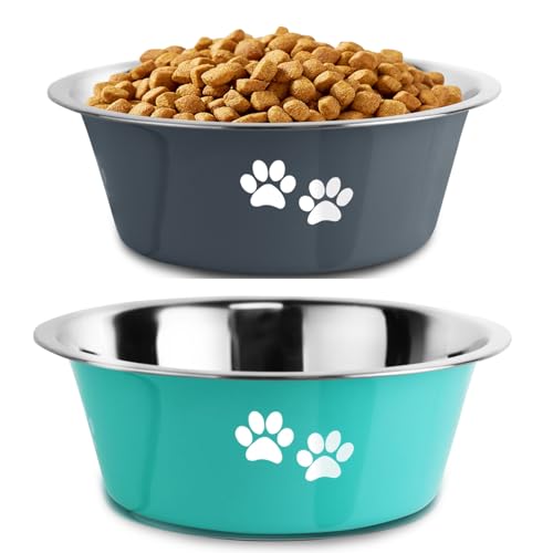 YUDANSI 1560ml Dog Bowls 2 Pack Medium Large Dogs Feeding Bowls Food Water Bowls with Non-Slip Silicone Sole, Stainless Steel Dog Dishes Elevated Raised Pet Feeder