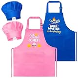 R HORSE 2Pcs Kid Apron and Chef Hat Set, Adjustable Children Light Pink & Dark Blue Kitchen Apron Cooking Baking Painting and Training Kits Dress up Role Play Chef Toy Kid Birthday Funny Cooking Gift