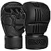 EVO Fitness MMA Gloves Men Women Leather Sparring Karate Grappling Muay Thai Gloves Martial Arts Training UFC Cage Fighting Gloves Boxing Combat Sports Punching Mitts Kickboxing (All Black, Medium)