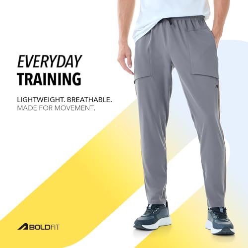 Image of Boldfit Mid Rise Track Pant for Men - Comfortable Gym Pants, Joggers, Sports Pants & Lower for Men with Moisture-Wicking Fabric, Adjustable Fit & Pockets for Daily & Workout Wear