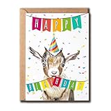 NSLDesigns Goat Birthday Card - Humorous Birthday Congratulations Card - Birthday Card For Child - Happy Birthday Goat Card, 5 x 7 inches