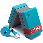 Heathyoga Yoga Blocks 2 Pack with Strap, High Density EVA Foam Yoga Block and Yoga Strap Set to Support and Improve Poses and Flexibility