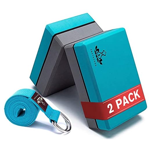 Heathyoga Yoga Block (2 Pack) and Strap Set, High Density Eva Foam to Support Improve Poses Flexibility