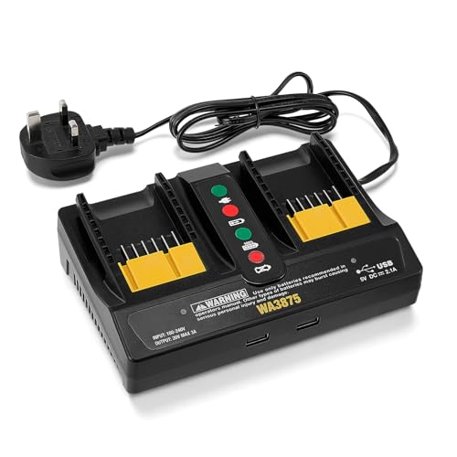 Cargador rápido dual compatible con WORX 20V y estación de alimentación USB