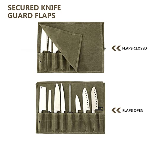 Chef Knife Roll Bag, 9 Pockets Canvas Knife Case, Knife Bag, Knife Wrap Wallet, Cutlery Knife Pouch Holders Protectors For Chef Knives Kitchen Utensils, Tool Roll (Army Green) #TOP1