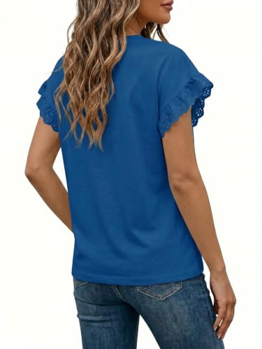 Image of Tankaneo Womens Summer Crewneck T-Shirts Lace Cap Sleeve Tops Dressy Casual Loose Fit Work Basic Tees Outfits 2026