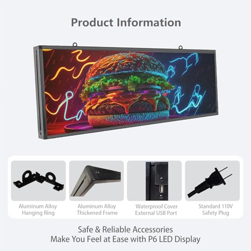 Image of P6 Programmable Led Sign Support Images & Video, WIFI & USB Control, IP65 Waterproof Outdoor LED Display, Sports Ticker Digital Display Board Electronic Menu Store Signs for Business Adversting