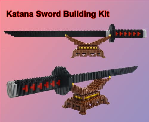 Image of Anime Demon Slayer Sword Building Kit Set, 19in Cosplay Tanjiro Samurai Swords Building Blocks with Sword Stand, Demon Slayer Katana Swords Model Building Toy Gift for Kids, Adults