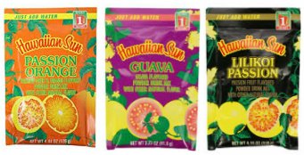 Hawaiian Sun Drink Mix Pack of 3 (Lilikoi Passion, Passion Orange, Guava)