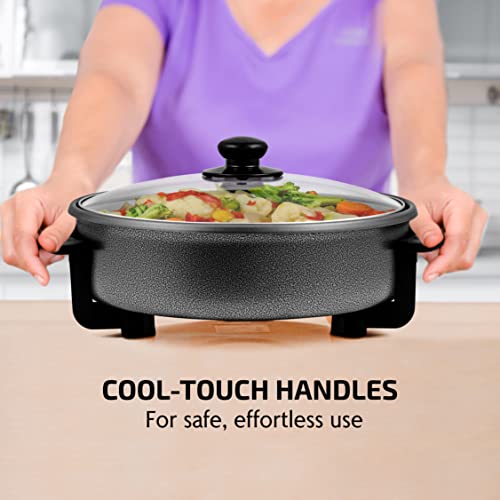 OVENTE 11.5-Inch Electric Skillet & Frying Pan, 1400W Nonstick Cooking Pan with Adjustable Temperature Control, Tempered Glass Lid with Steam Vent, Cool-Touch Handles, Easy-Clean Black SK11112B by OVENTE - Image 7