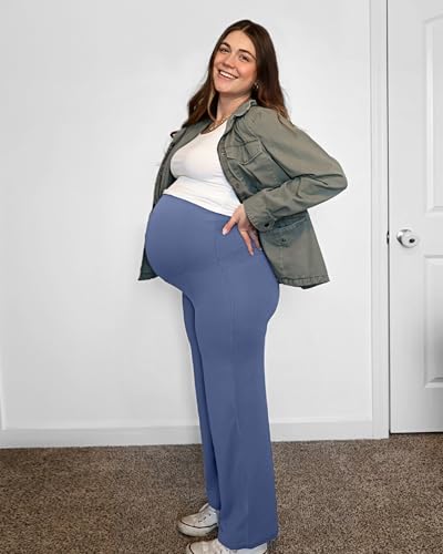 Image of G4Free Women's Maternity BareFeel Wide Leg Yoga Pants | Bump-Friendly Coverage,Wide Leg Design,Lycra Blend,Extremely Soft,Skin-like Touch,for Work Casual Wear