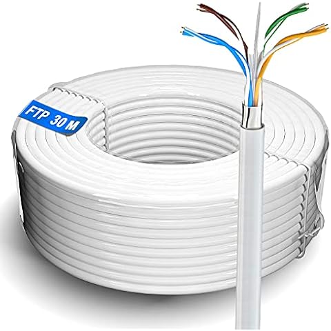 30m Ethernet Network Bulk Cable | FTP 23AWG Shielded Gigabit Anti-jamming Internet Cable Outdoor Weatherproof | Cat 6, CCA, RJ45 | Colour White (30 Meters) Cover