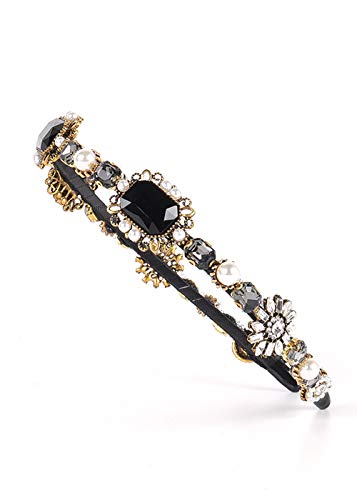 BERYUAN Fashion Baroque Women Pearl Black Gemstone Hairband Crystal Bejewelled Headband Rhinestone Hair Hoop Jewelry Velvet Padded Headband For Party Hair Accessories for Women Girls (1)