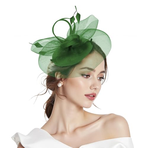 Zando Green Fascinators for Women Green Fascinator for Weddings 2-in-1 Headband Hat with Clip Elegant Hair Accessories for Mother of the Bride & Guest Outfits Royal Ascot Ladies Day & Tea Party