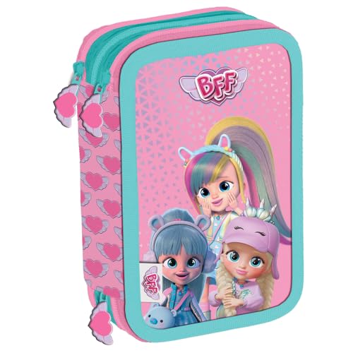 Maricart | Astuccio a 3 Scomparti per Bambina da Scuola Elementare, Astuccio Completo di 44 Pezzi a Tre Zip con Portapenne – BFF by Cry Babies