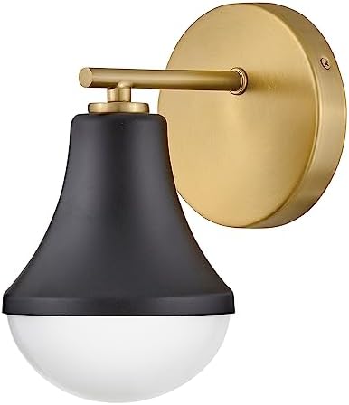 Lark Haddie Modern Bath Sconce, Single Light, Mount Up or Down, Dimmable, Black and Lacquered Brass