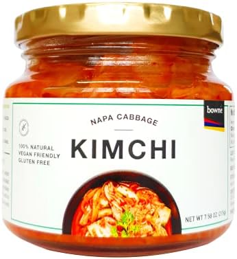 bowné Vegan Kimchi 7.58oz(215g) I Korean Napa Cabbage Kimchi I KOREAN FOOD I Best Food for Ramen Noodles I Pickle in Glass Jarred Containers I Gluten-Free, NO Preservatives, NO Sugar Added – MADE IN KOREA
