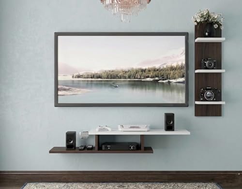 Image of 48 Inches Broad Tailed Base Tv Cabinet Floating Shelves for Wall Set,Wall Mounted Shelf for Living Room, Bedroom, Outdoor,Gallery,Stairs (Wenge White)