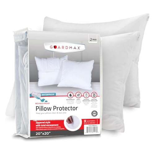 Guardmax Jersey Knitted Throw Pillow Protector with Zipper - 2 Pack -100% Waterproof, Bed Bug Proof, Dust Mite Proof, & Hypoallergenic Pillow Covers - Premium Zippered Pillow Cases. (20 X 20)