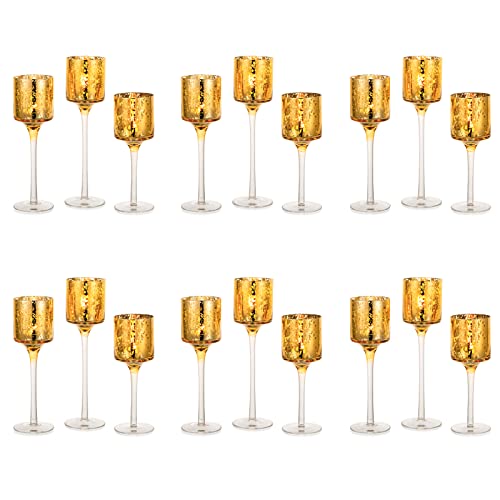 Nuptio Tea Light Holders Glass Gold Tealight Holders Floating Candles Bulk Pillar Candle Holder Long Stem Christmas Centerpiece Wedding Reception Housewarming Decorations Gifts