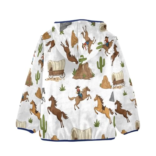 Western Themed Pattern Prints Toddler Fleece Jacket Girl Boys Hooded Fleece Jacket Coat Warm Outwear Zip-up 3-10T2