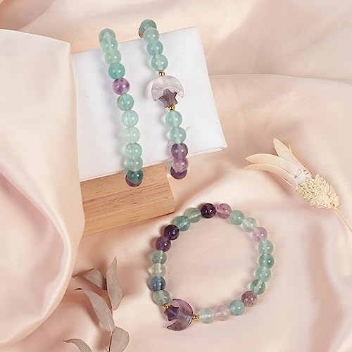 TUMBEELLUWA Half Moon Star Crystal Bracelet Healing Stone 8mm Beads Handmade Stretch Charm Jewelry for Women Spiritual3