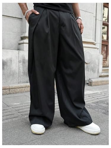 Verdusa Men's Wide Leg Dress Pants Business Casual Baggy Long Trousers with Pockets3