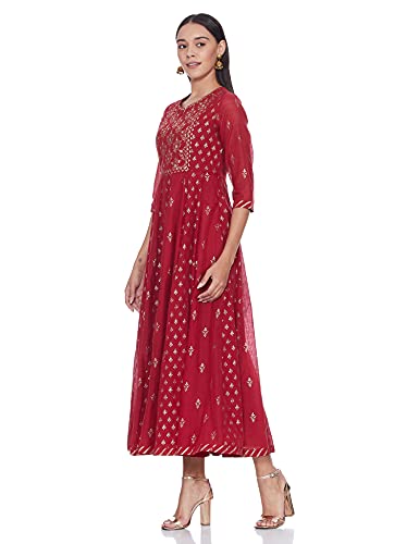 Image of BIBA Women Poly Cotton Flared Printed Dress