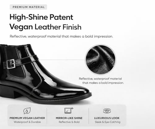 Image of Kraasa Men's Synthetic Leather Ankle Boots with Side Buckle Strap, Elastic Panel & Durable TPR Sole Casual & Formal Wear Boot